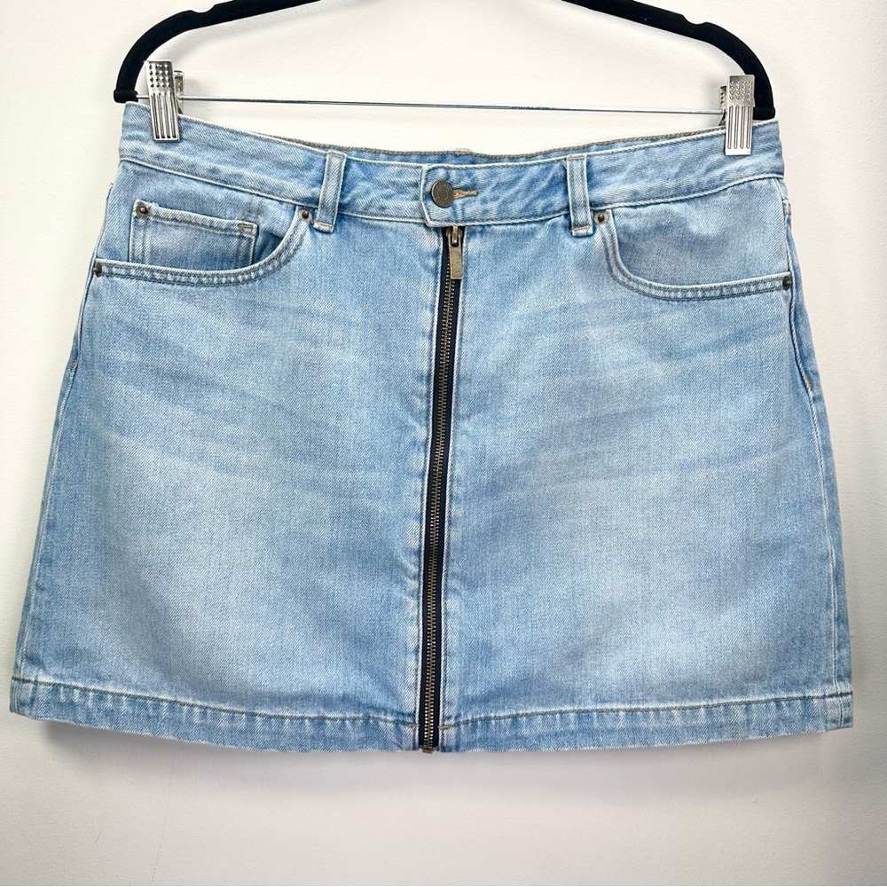 1. State Light Blue Denim Zip Front A Line Jean Skirt, 12 - Picture 3 of 12